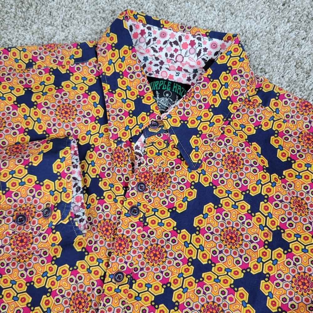 Purple Haze Properties Jimi Hendrix Mens Large Multicolor Phsycedelic Button Up